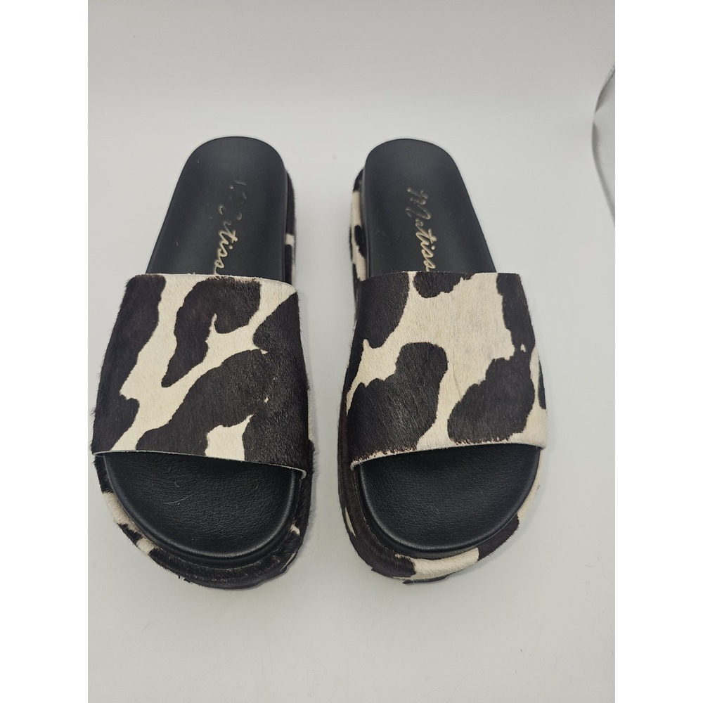 Matisse Hideaway Cow Hair Black White Platform Slide Sandals Size 8 M